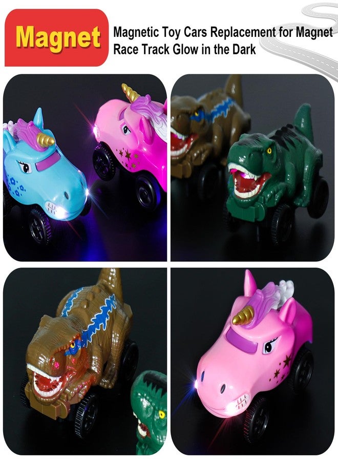 Save Unicorn Magnetic Track Cars Replacement Only,Only Compatible with Magnetic Car Tracks for Kids Ages 3+, Flex Track Race cars Accessories Construction Building Kits for Magnet Tracks Glow in the Dark (4pack) - Image 3